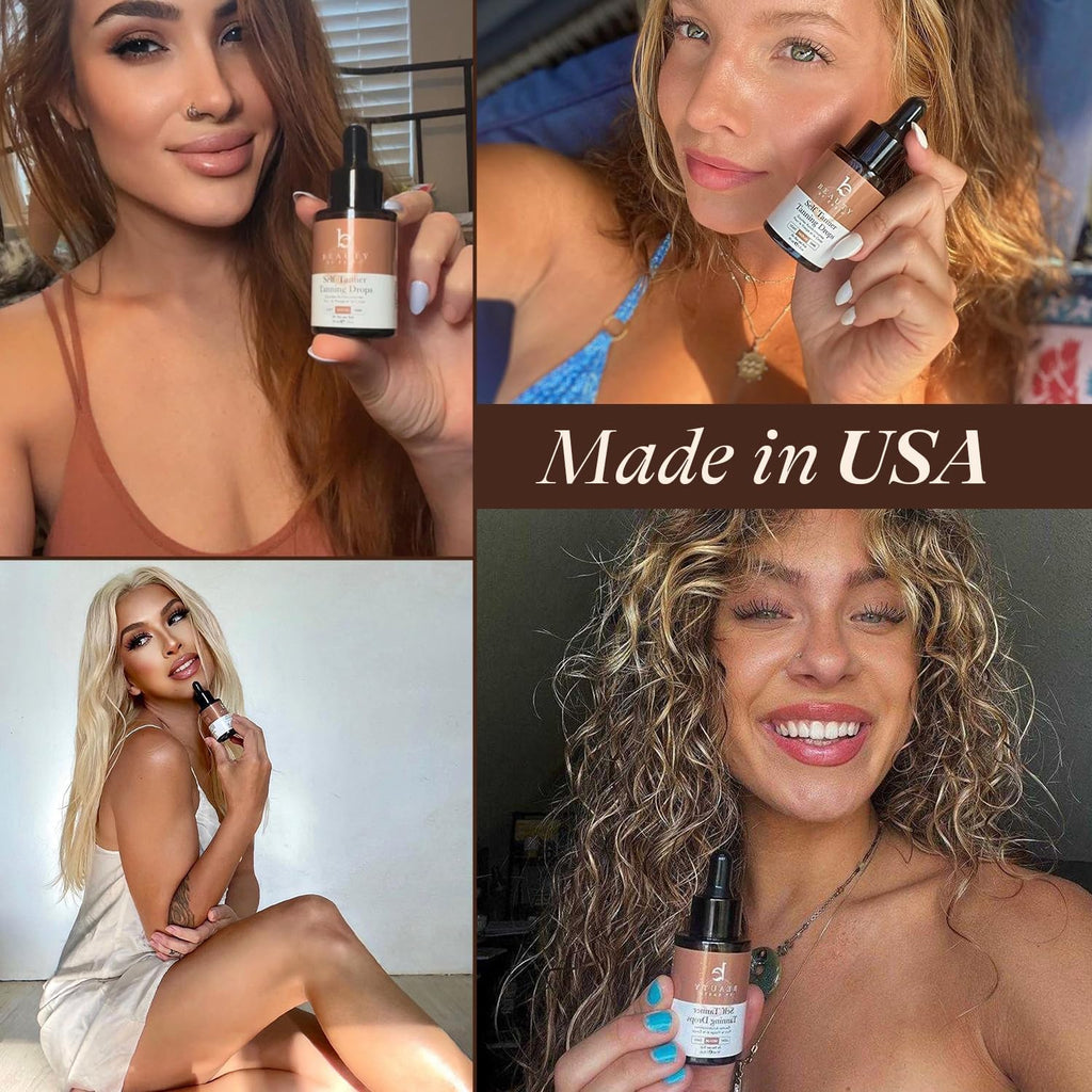 Self Tanning Drops - USA Made with Natural & Organic Ingredients | Medium Face Tanning Drops to Add to Lotion, Moisturizing Bronzing Tanner for Face & Body, Toxin Free Tanner for Fake Tan