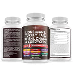 NEW AGE Lions Mane Mushroom Supplement with Turkey Tail Reishi Cordyceps Chaga with Marshmallow Root - 120 Count
