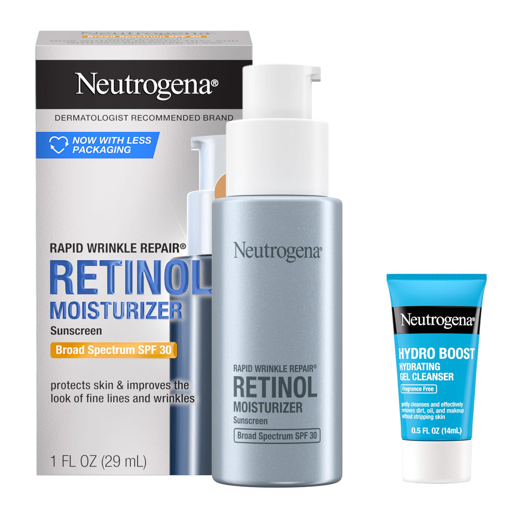 Buy now Neutrogena Rapid Wrinkle Repair Retinol Face Moisturizer with SPF 30, Daily Anti-Aging Face Cream, Retinol & Hyaluronic Acid & Trial Size Hydro Boost Facial Cleanser, 0.5 fl. oz at indiglob india