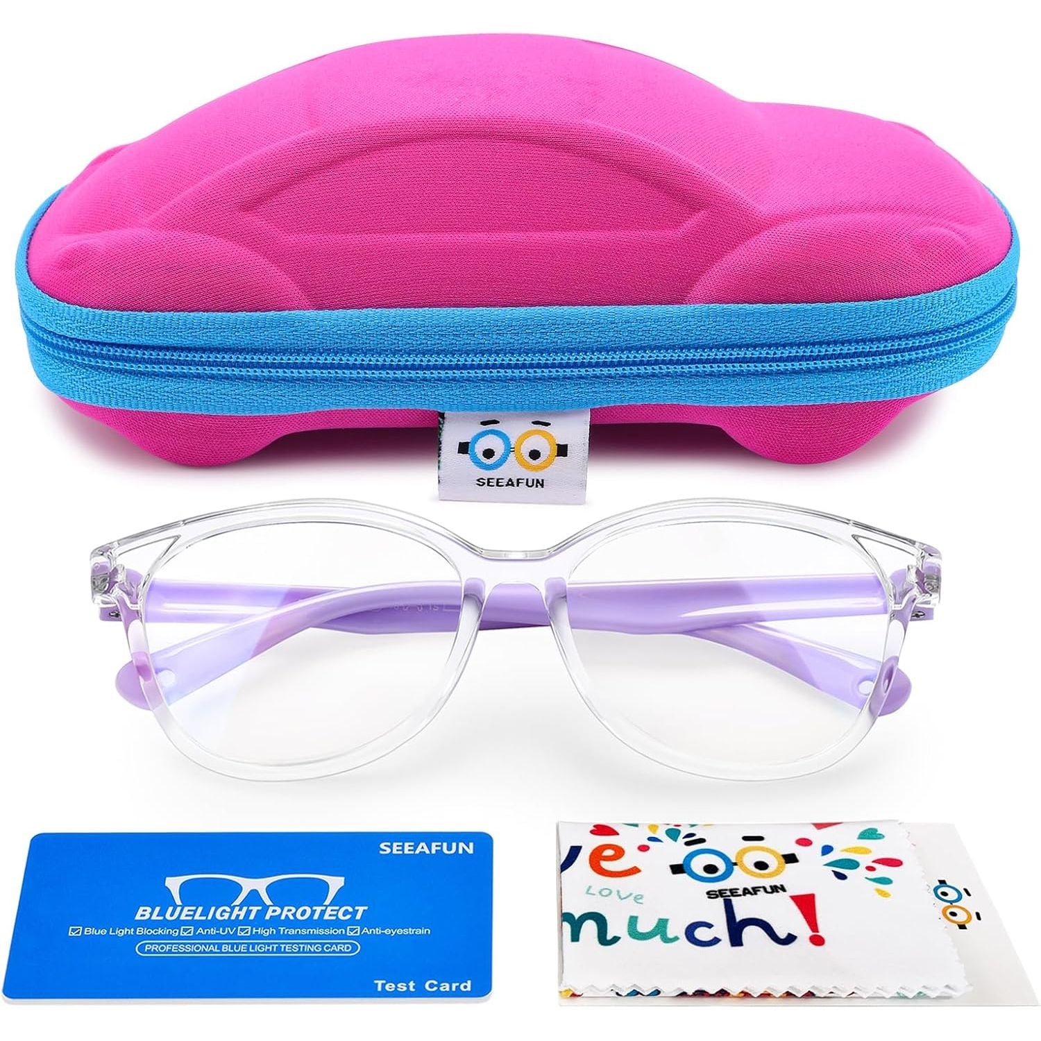 Buy now Blue Light Glasses for Kids Girls Boys with Cute Car Case, UV400 Protection, Anti Blue Ray Age3-12 Light Purple at indiglob india