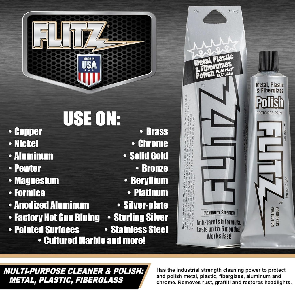Buy now Flitz Multi-Purpose Metal Polish Paste - 1.76oz Tube of USA-Made Chrome Polish - Works on Stainless Steel, Aluminum, Plastic, Jewelry and Cars - Non-Abrasive Cleaner & Rust Remover (1 Pack) at indiglob india