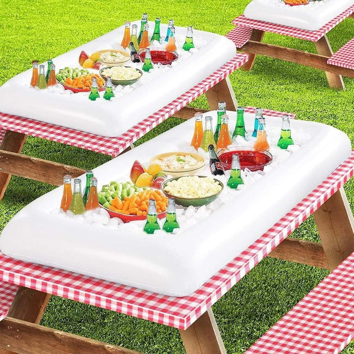 DR.DUDU Inflatable Serving Bar, 3 Pack Ice Serving Buffet Salad Cooler Food Drink Containers with Drain Plug, BBQ Picnic Pool Party Supplies Inflatable Cooler