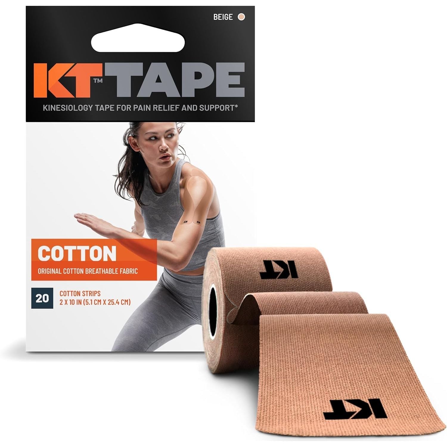 Buy now KT Tape, Original Cotton, Elastic Kinesiology Athletic Tape, 20 Count, 10â€ Precut Strips Beige at indiglob india