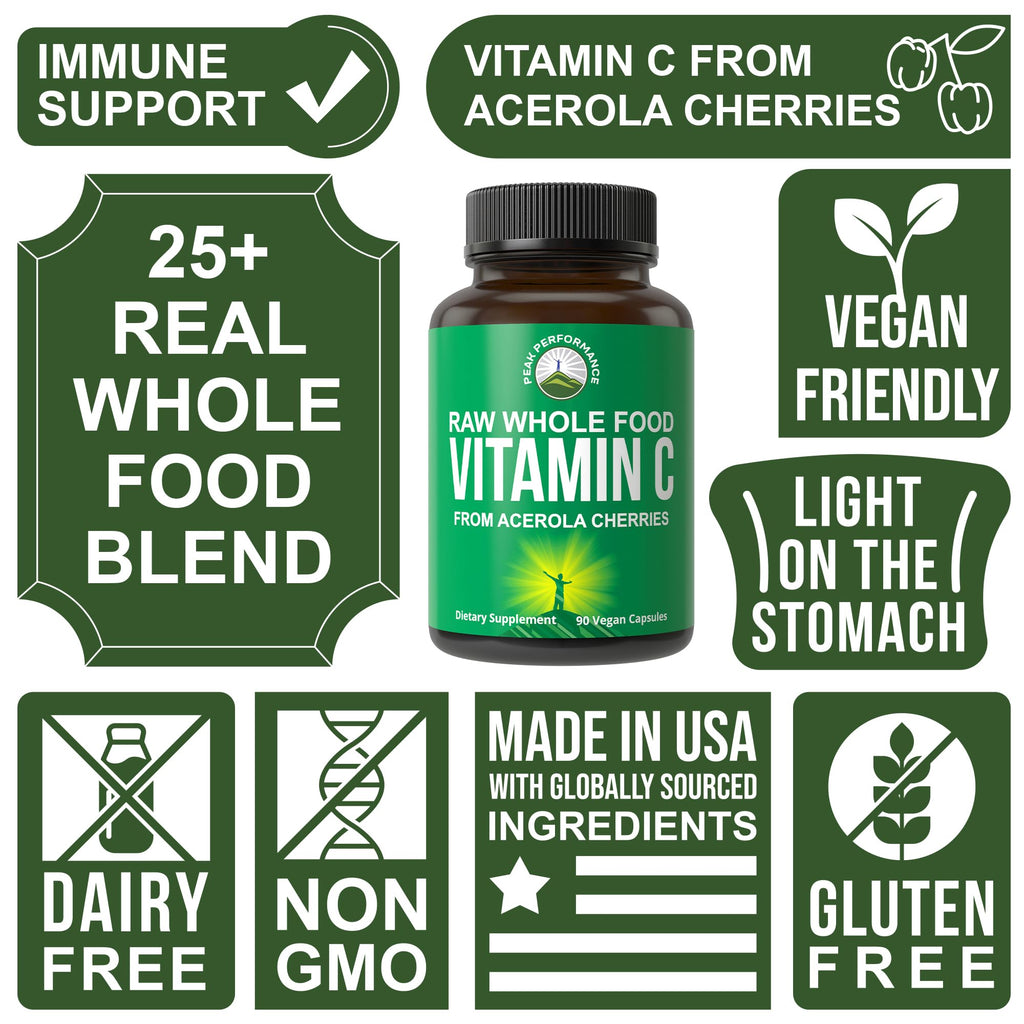Peak Performance Raw Whole Food Vitamin C Capsules from Acerola Cherry