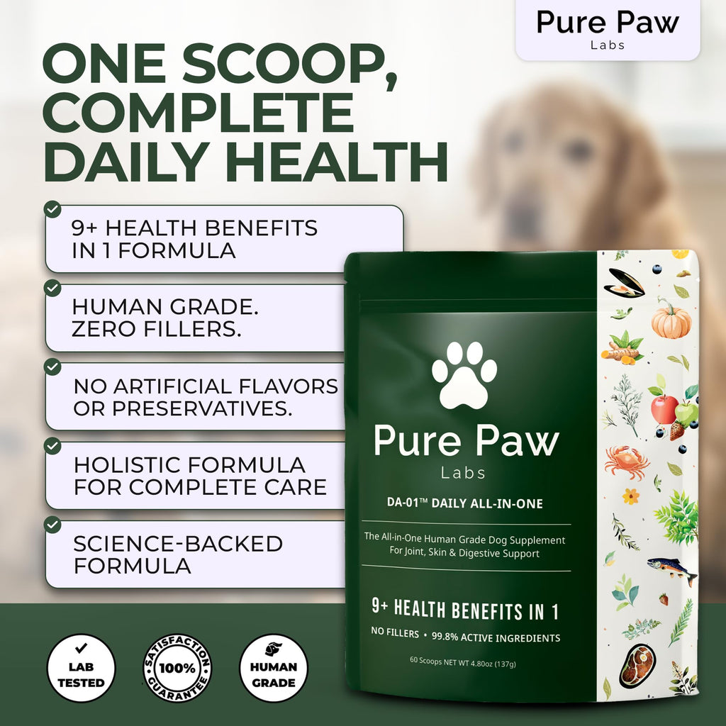 DA-1 Daily All-in-One Dog Supplement Powder | Dog Multivitamin with Probiotics for Gut Health | Supports Skin & Coat, Joints, Allergies & Immune Health | Human Grade Formula