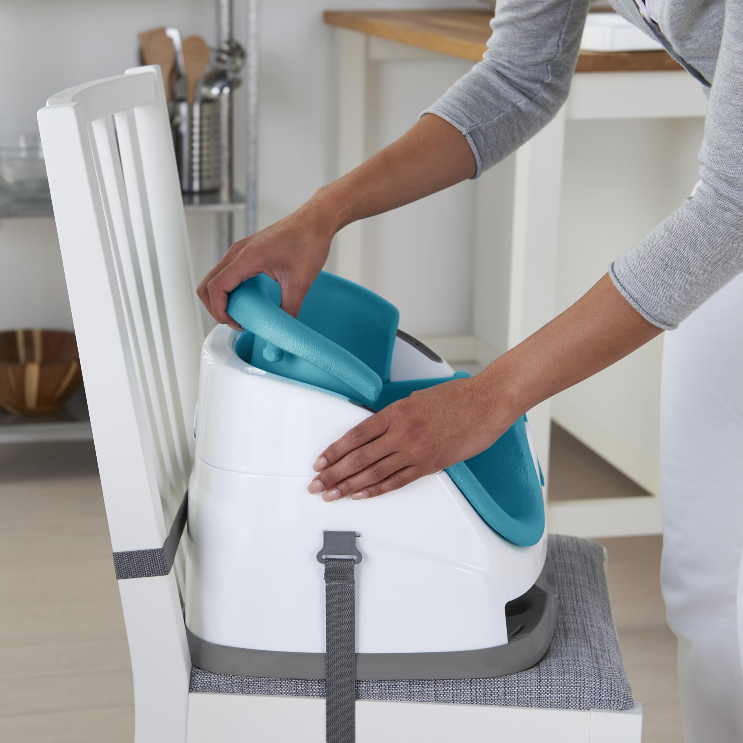 Buy now Ingenuity Baby Base 2-in-1 Booster Feeding and Floor Seat with Self-Storing Tray - Peacock Blue at indiglob india