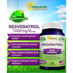100% Natural Resveratrol Supplement - 1000mg Per Serving - 180 Capsules | Max Strength Antioxidant Polyphenols Complex - Trans-Resveratrol Pills for Heart Health - Pure Formula - 500mg Per Capsule