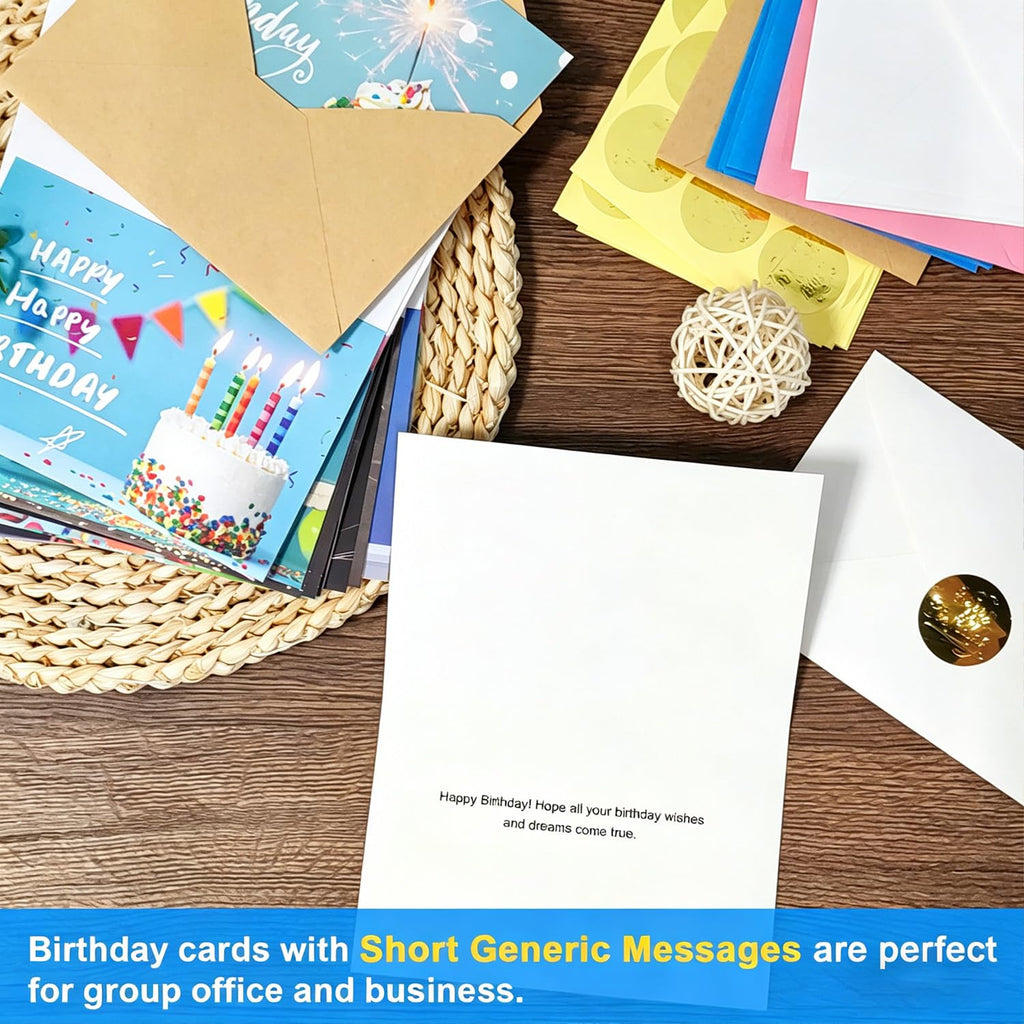 160 Birthday Cards Bulk with Short Generic Message Inside, Bulk Birthday Cards with Envelopes 4 x 6 inches, 20 Unique Designs, for Family, Group,Office, Business,Work Cards in Box
