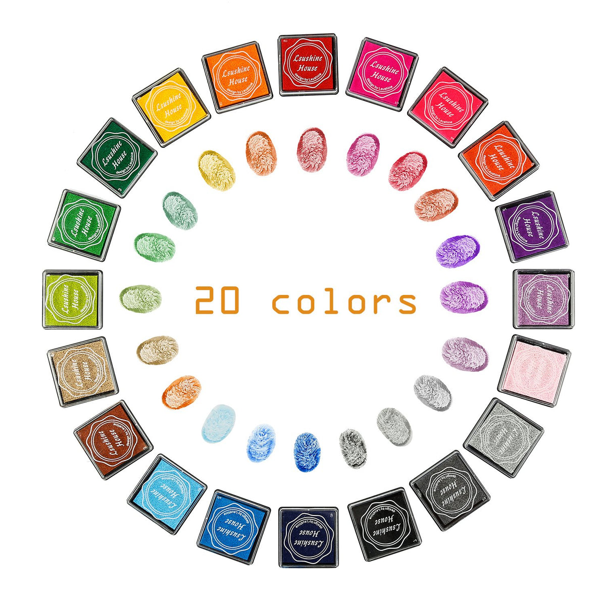 Lsushine Craft Ink Pads, 20 Colors Rainbow Finger Ink Pads for DIY Stamping