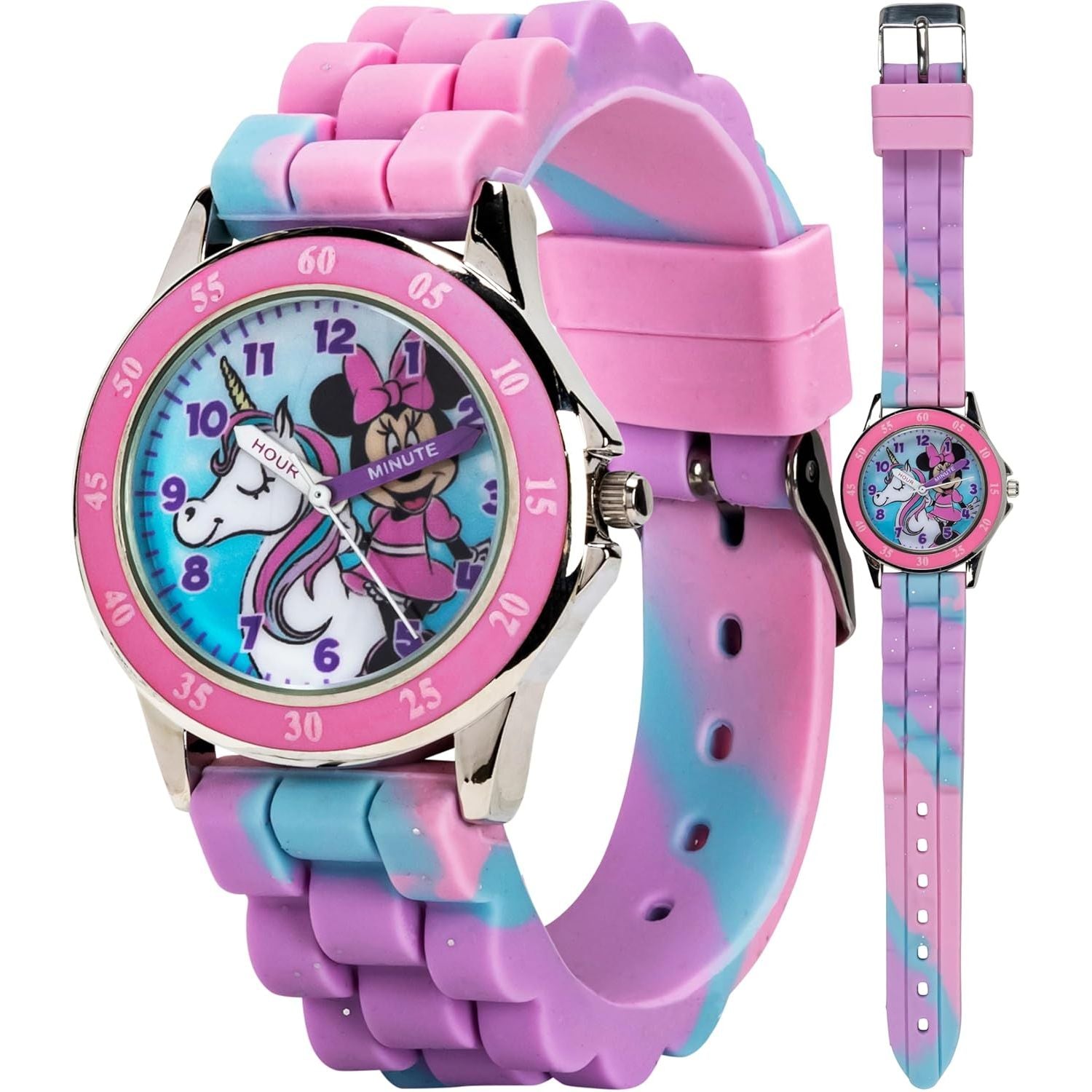 Buy now Minnie Mouse Time Teacher Watch for Girls - Analog Time Learning with Easy-to-Read Numbers and Comfortable Silicone Band Pink Purple at indiglob india