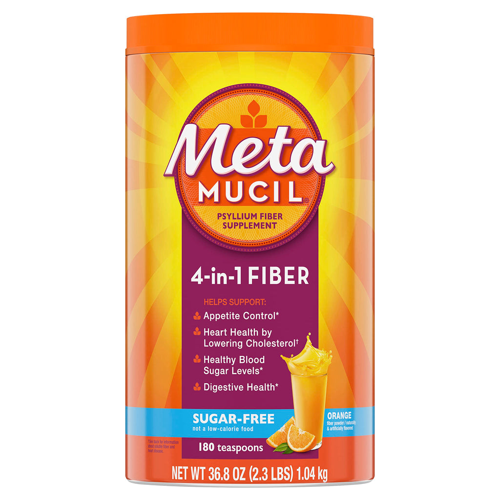 Metamucil 4-in-1 Psyllium Husk GLP-1 Friendly Fiber Supplement, Sugar-Free, 180 teaspoons, Orange Flavored, Daily Fiber Powder for Digestive Health, made with Plant-Based Psyllium Husk Fiber