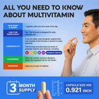 Multivitamin for Men - B-Complex & B12 | Whole Foods & Enzymes - 90 Caps | Mens Multivitamin 46in1 - Energy, Focus & Brain | Men's Health Complex - Bioavailable & Gentle on Stomach - Lab Tested, 1/Day