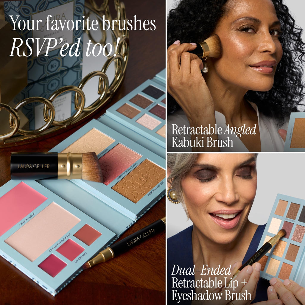 LAURA GELLER NEW YORK RSVP-Ready Big Night Out Full Face Travel Makeup Palette - All-in-One Set includes Eyeshadows, Eye Liners, Blush, Bronzer, Highlighter, Setting Powder, and Lip Creams