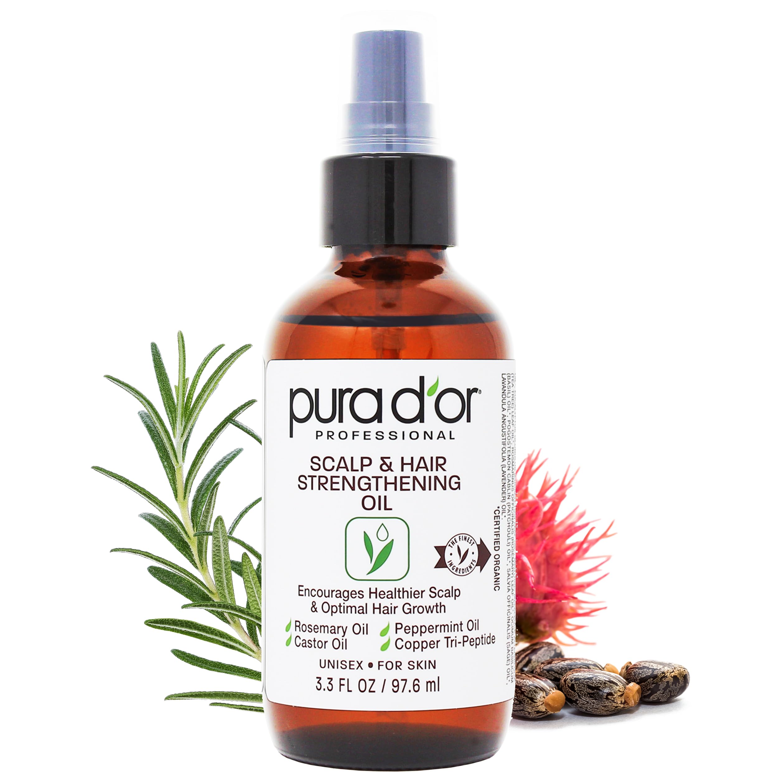 PURA D'OR Advanced Hair & Scalp Serum – For Hair Thinning with Copper Tri-Peptide, Caffeine, Botanical Extract Blend, Fuller Appearance Strands – Vegan, Men & Women 3.3 Oz Ayurvedic Hair Care