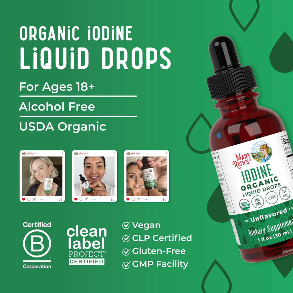 MaryRuth's Organic Iodine Liquid Drops, Potassium Iodide, 15 Month Supply | Potassium Iodide, 1 Year Supply, 450 Servings, Thyroid Health, USDA Organic