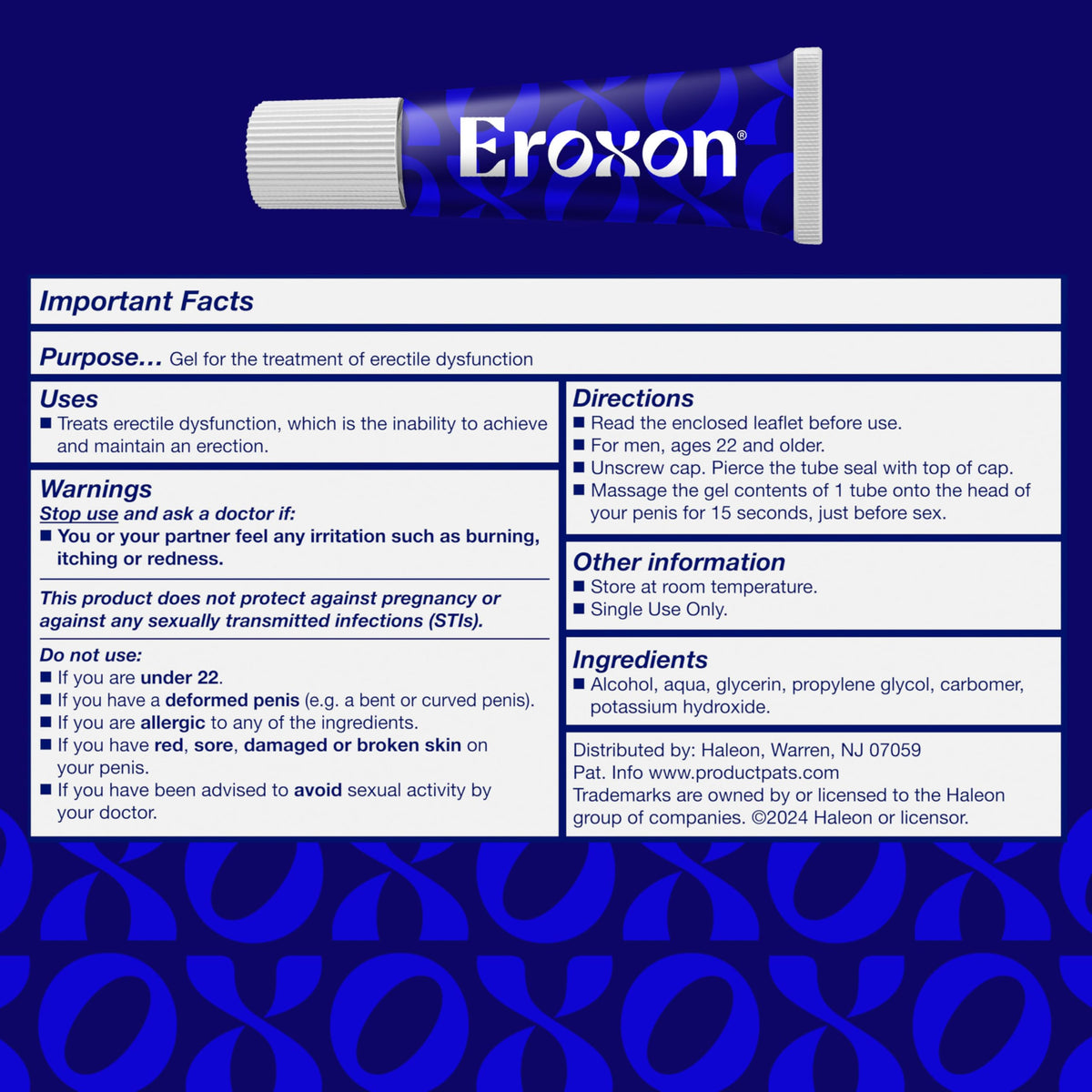 Eroxon Erectile Dysfunction Treatment Gel, 4 Single Use Tubes