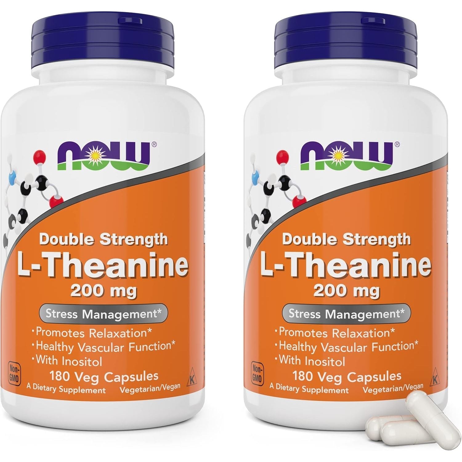 Buy now NOW Foods Supplements, L-Theanine 200 mg with Inositol, Stress Management*, 120 Veg Capsules 180 Count (Pack of 2) at indiglob india