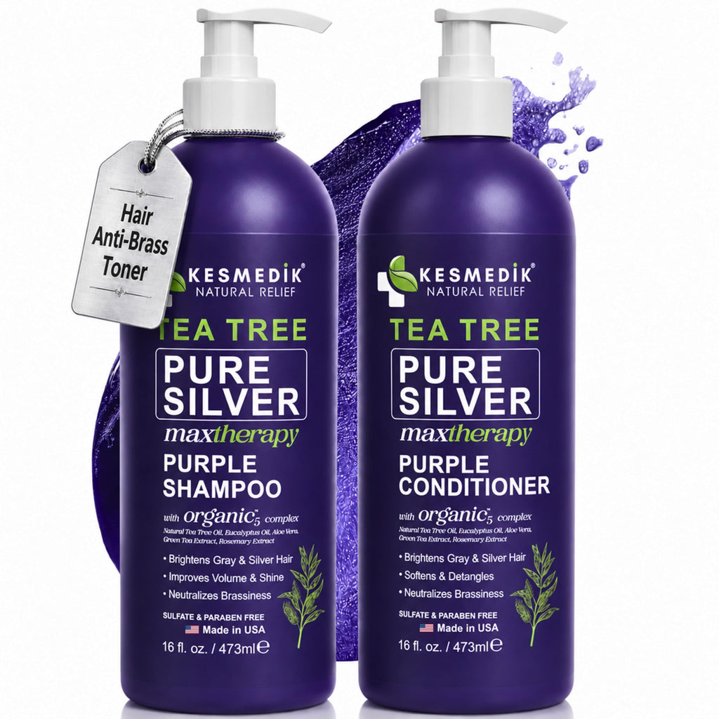 Tea Tree Purple Shampoo and Conditioner Set for Blonde, Silver & Gray Hair, Anti-Brass Toning & Brightening, Refreshes and Hydrates Scalp & Hair, Sulfate-Free Botanical Formula