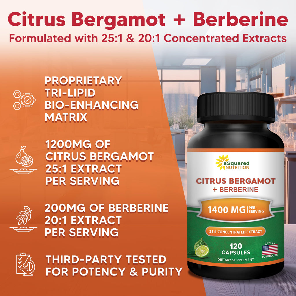 Citrus Bergamot with Berberine Supplement - 1400mg/Serving - 120 Capsules