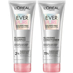L’Oreal Paris Sulfate Free Glossing Shampoo and Conditioner Set with Glycolic Acid, Provides Intense Glass Shine & Smoothness, Suitable for Dull, Dry, and Color-Treated Hair, EverPure, 13.6 Fl Oz Set