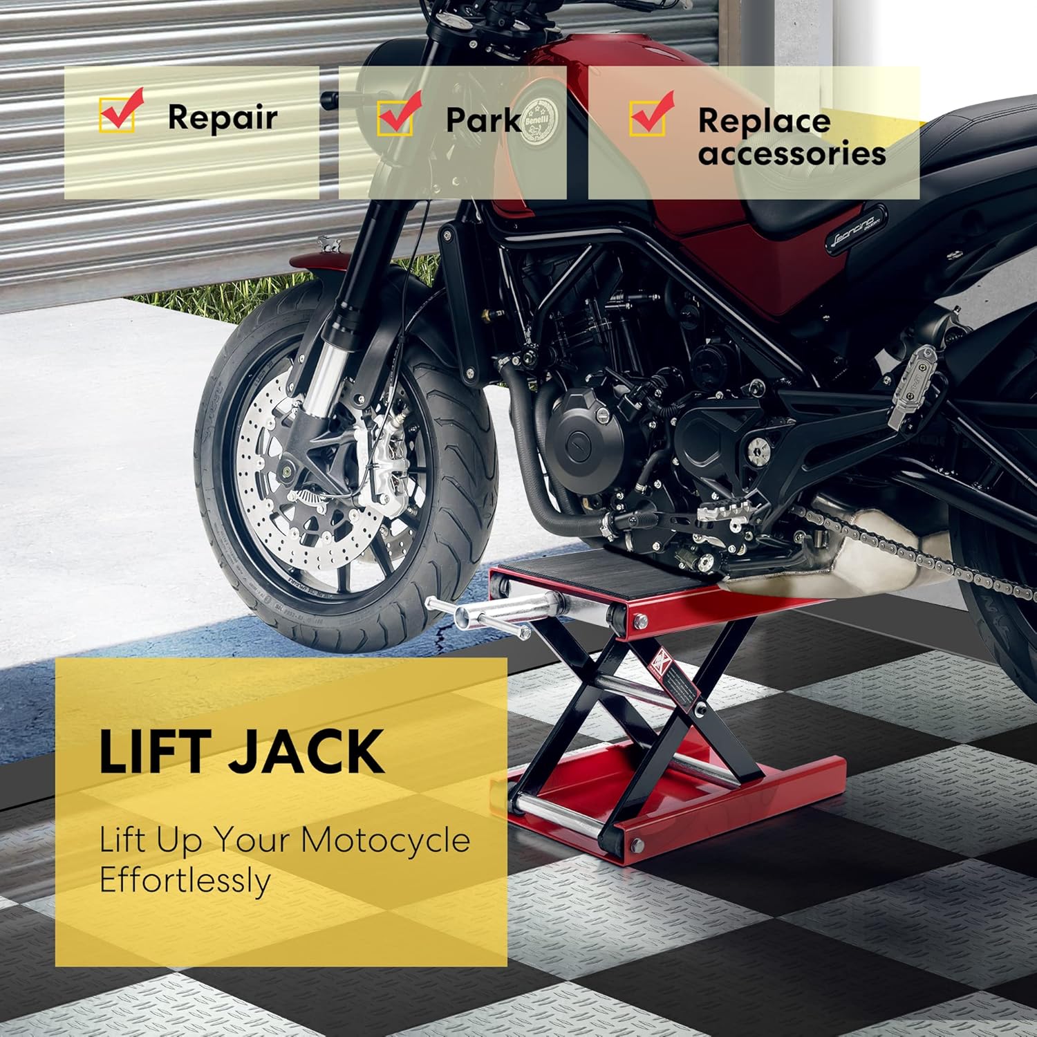 Buy now VIVOHOME Motorcycle Lift Scissor Jack Steel Wide Deck Hoist Crank Center Stand 1100 LBS Capacity for Motorcycles, ATVs, Dirt Bikes Red at indiglob india