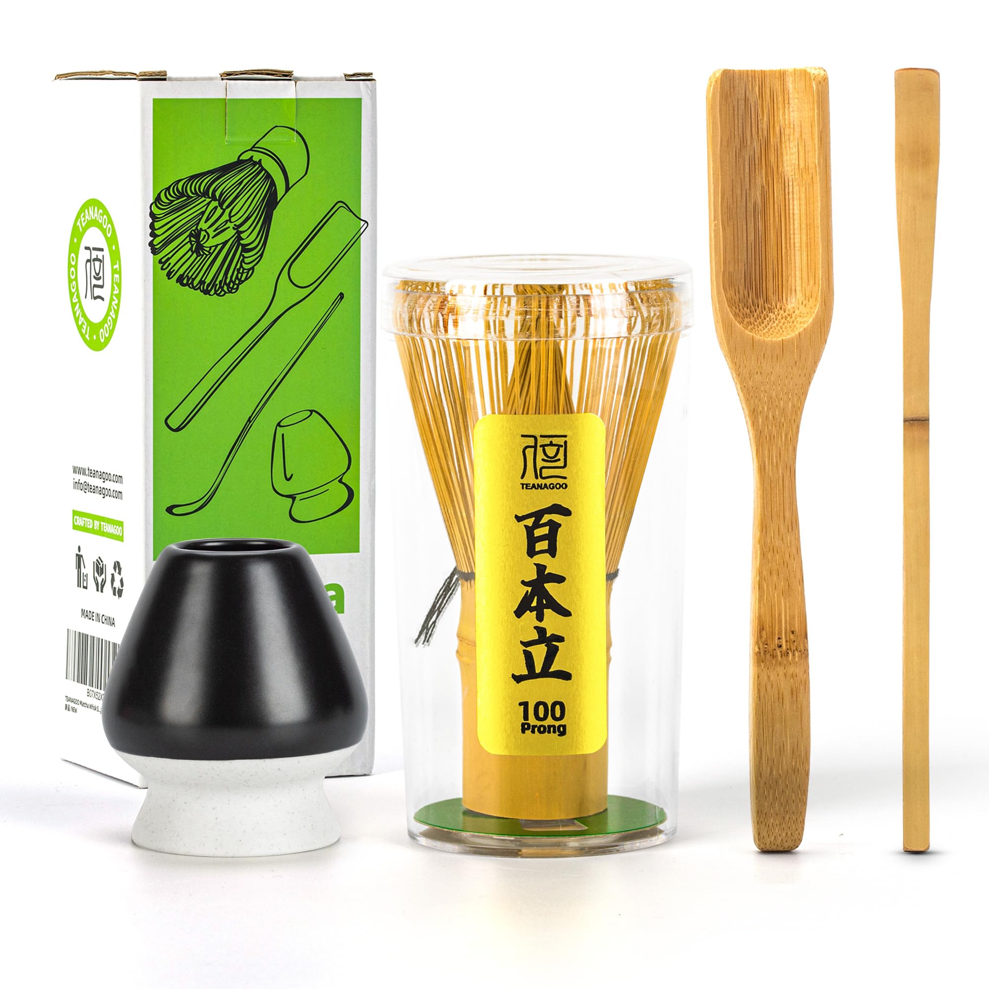 Buy now TEANAGOO MA-01 Japanese Matcha Ceremony Accessory, Matcha Whisk (Chasen), Traditional Scoop (Chashaku), Tea Spoon, Whisk Holder, The Perfect Set to Prepare a Traditional Cup of Matcha.… Matte Black at indiglob india