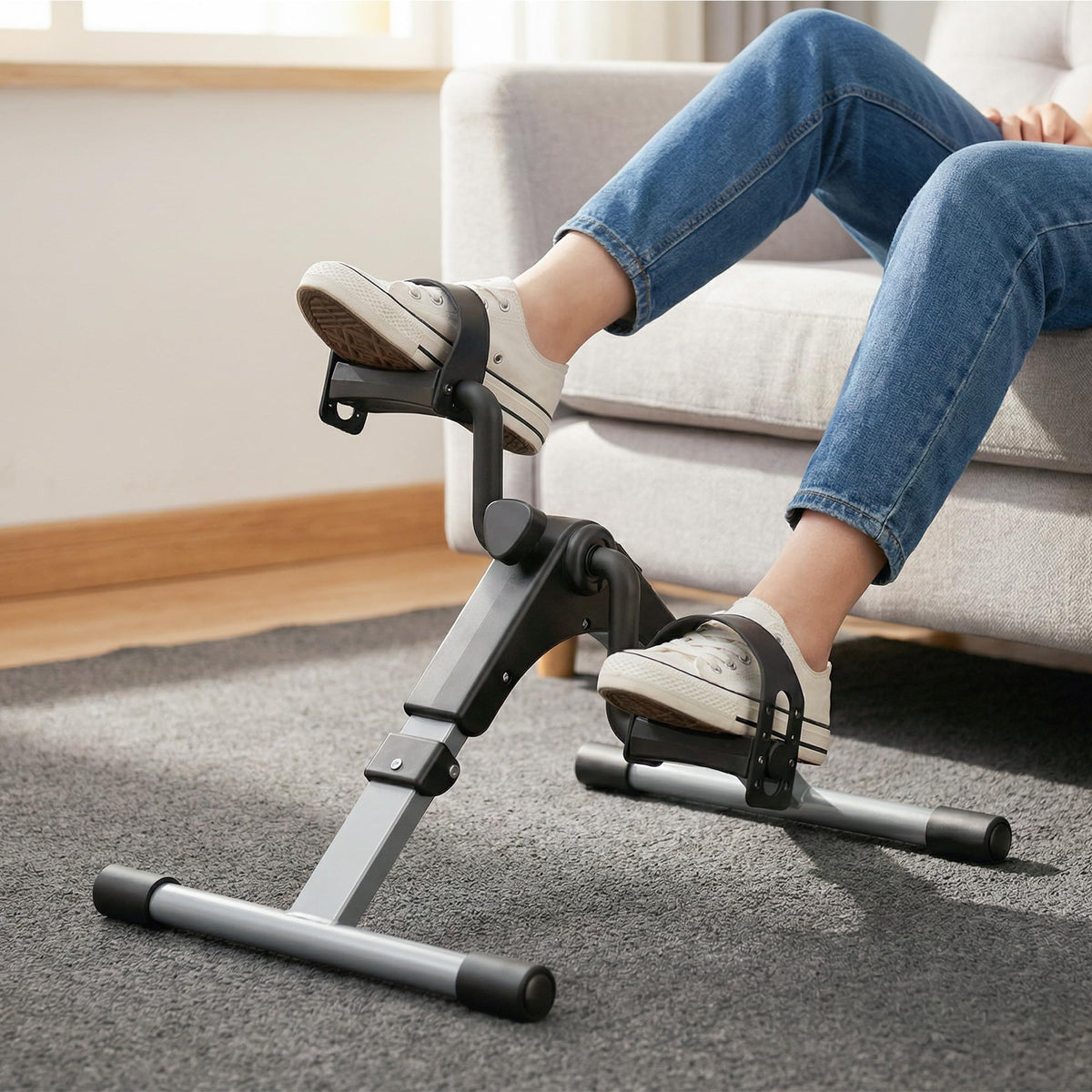 Pedal Exerciser Desk Exercise Bike Leg and Arm Exercise Bike with LCD Monitor Foldable and Portable(Black/Grey)