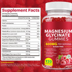 Magnesium Glycinate Gummies (Raspberry) 600mg, Sugar Free with Magnesium L-Threonate, Calcium, Potassium, Vitamin D3, B6 & CoQ10, High Absorption Support for Relaxation,Muscles & Energy, 120 Count