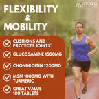 Arazo Nutrition Glucosamine Chondroitin Turmeric Msm Boswellia - Joint Support Supplement for Relief for Bones, Back, Knees, Hands (180 Tablets)