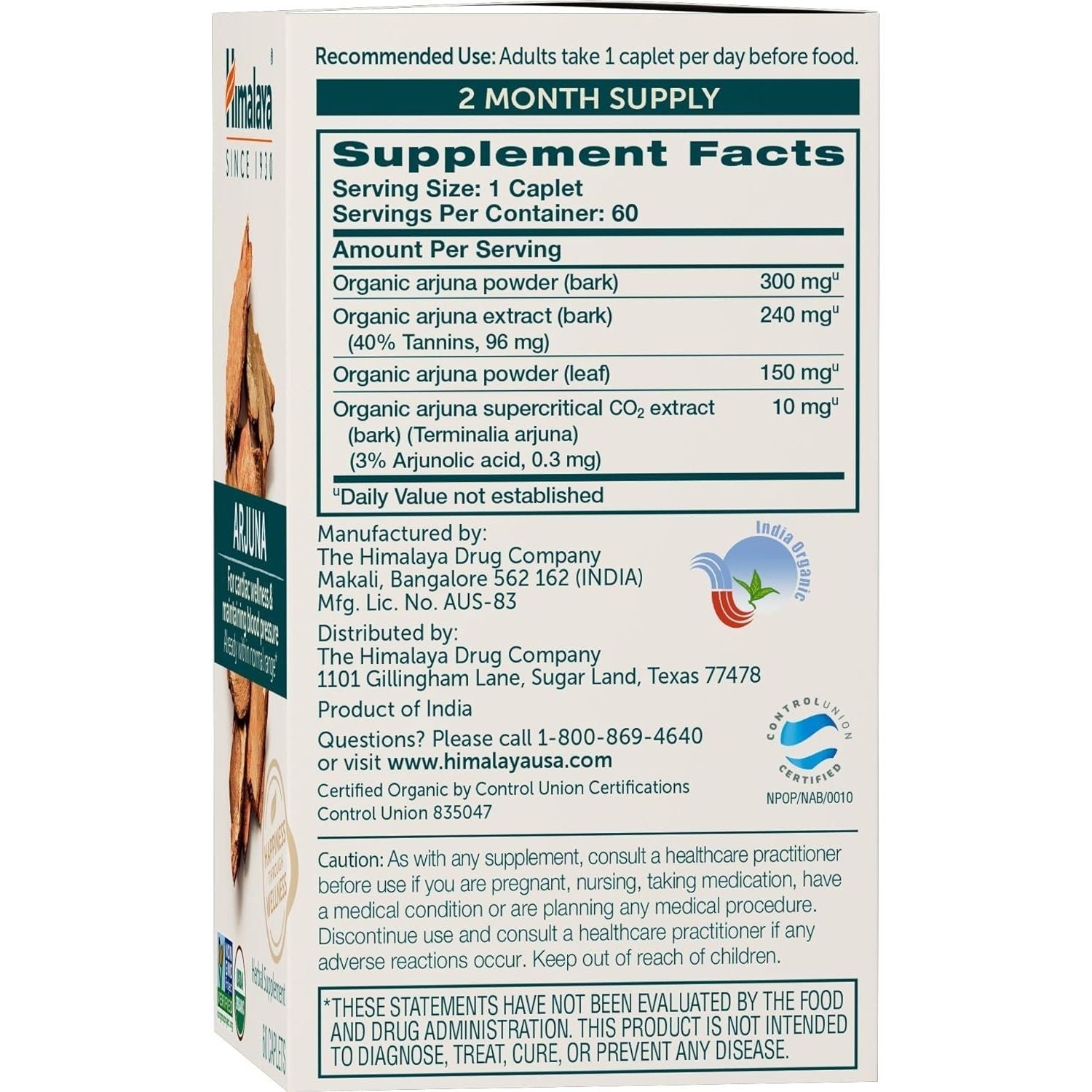 Buy now Himalaya Organic Arjuna, 60 Day Supply - Herbal Supplement Supporting Heart Health and Normal Blood Pressure - USDA Organic, Vegan, Non-GMO, Gluten Free, 700 mg, 60 Caplets at indiglob india