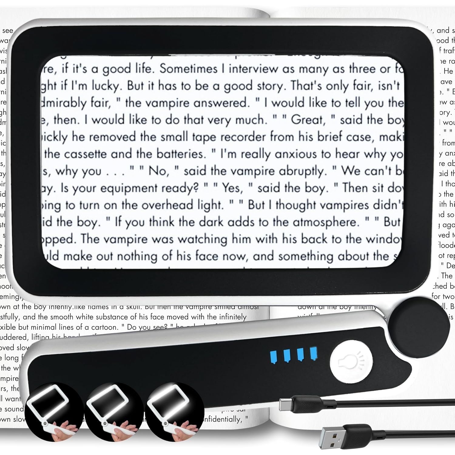 Buy now MAGNIPROS Rechargeable 4X Magnifying Glass with Light for Reading, Large Foldable LED Page Magnifier, Dimmable Handheld Rectangle Magnifier for Seniors, Small Print, Low Vision Books Default at indiglob india