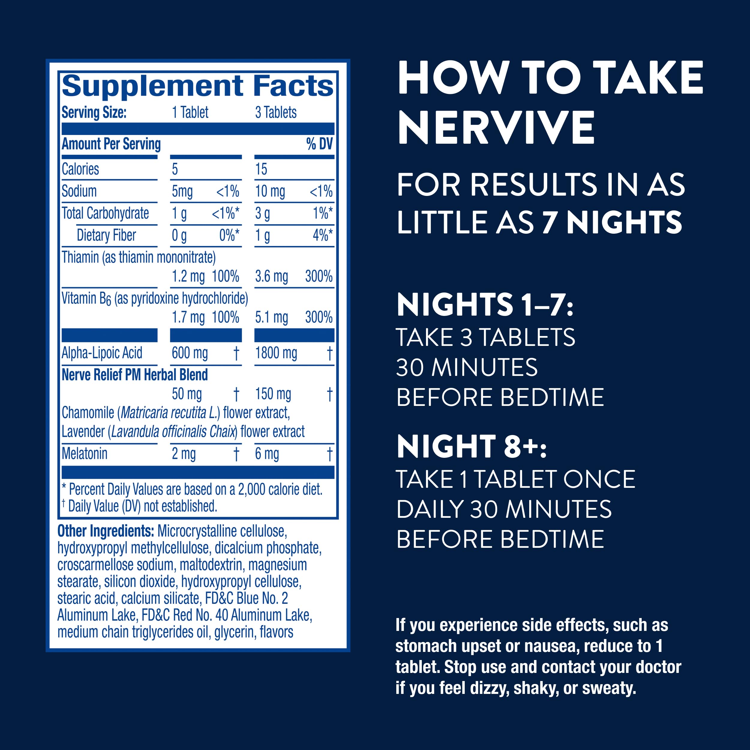 Nervive Nerve Relief PM, Occasional Nerve Discomfort II, Sleep Aid, Starts Working in 7 Days, Stabbing, Burning, Alpha Lipoic Acid, Melatonin, B Vitamins, Turmeric, Ginger, Nervive Supplement, 30 ct