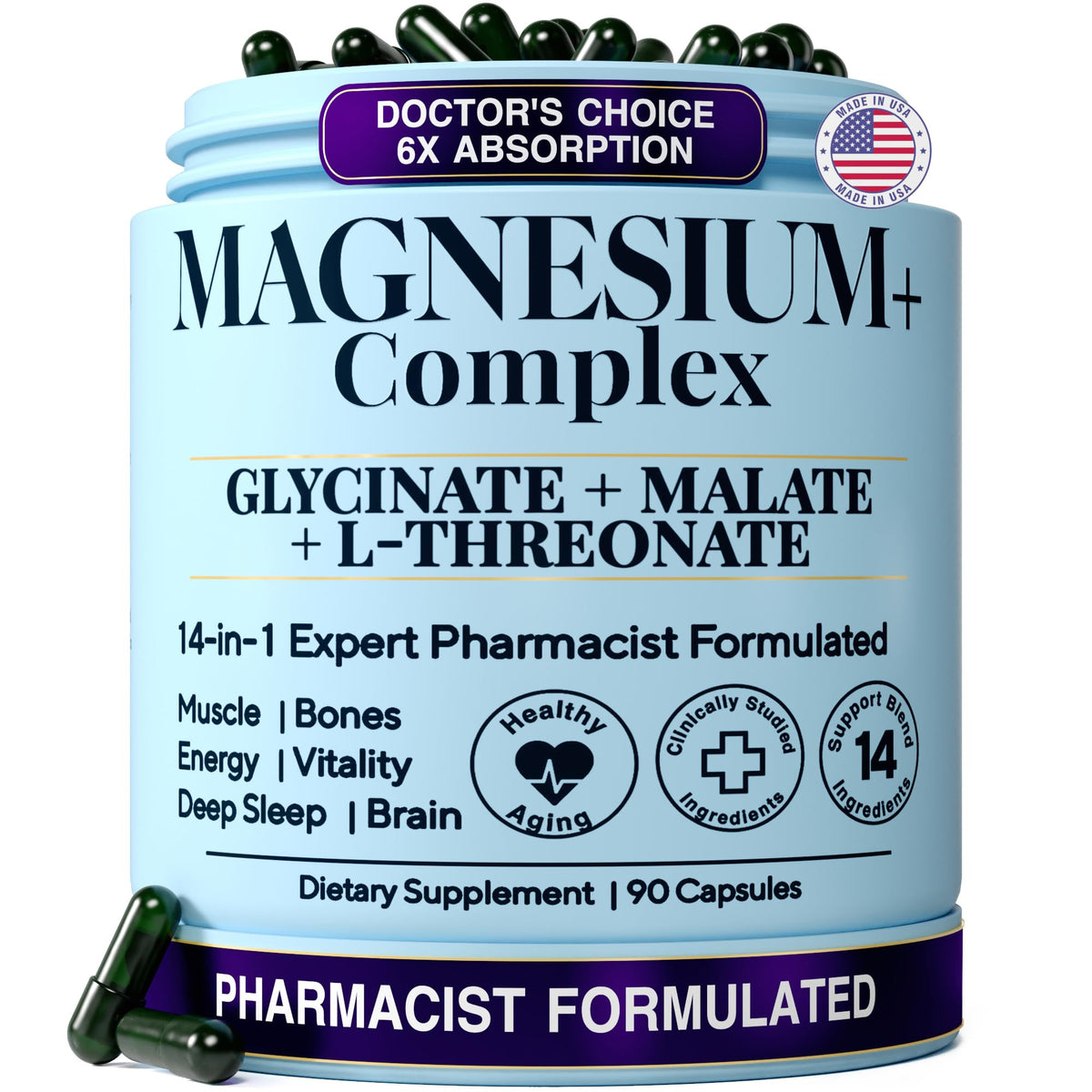 Magnesium Complex for Women & Men, 900mg, 13 Forms: Glycinate, L-Threonate
