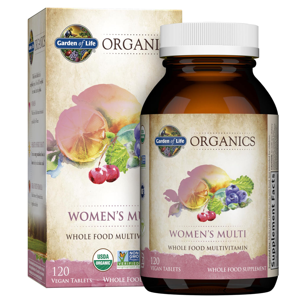 Garden of Life Organics Women's Multivitamin, USDA Organic, 120 Tablets | Vitamin C, D3, Folate, B12, Biotin & Iron, Energy, Heart Health & Radiant Skin, Non-GMO, Vegan