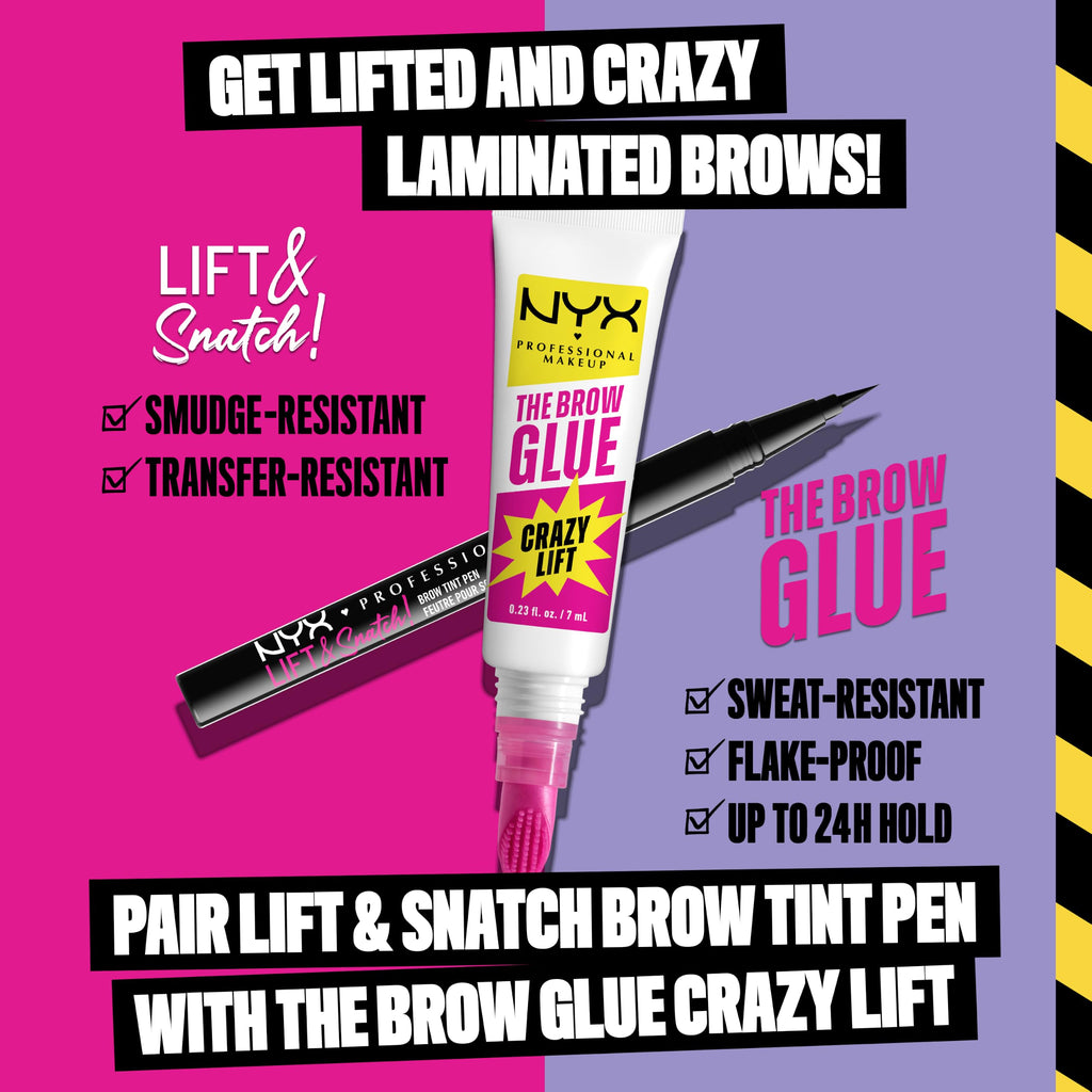 NYX PROFESSIONAL MAKEUP The Brow Glue Crazy Lift, Brow Lamination Gel with 16HR Strong Hold & Built-In Styling Comb - Clear Eyebrow Gel