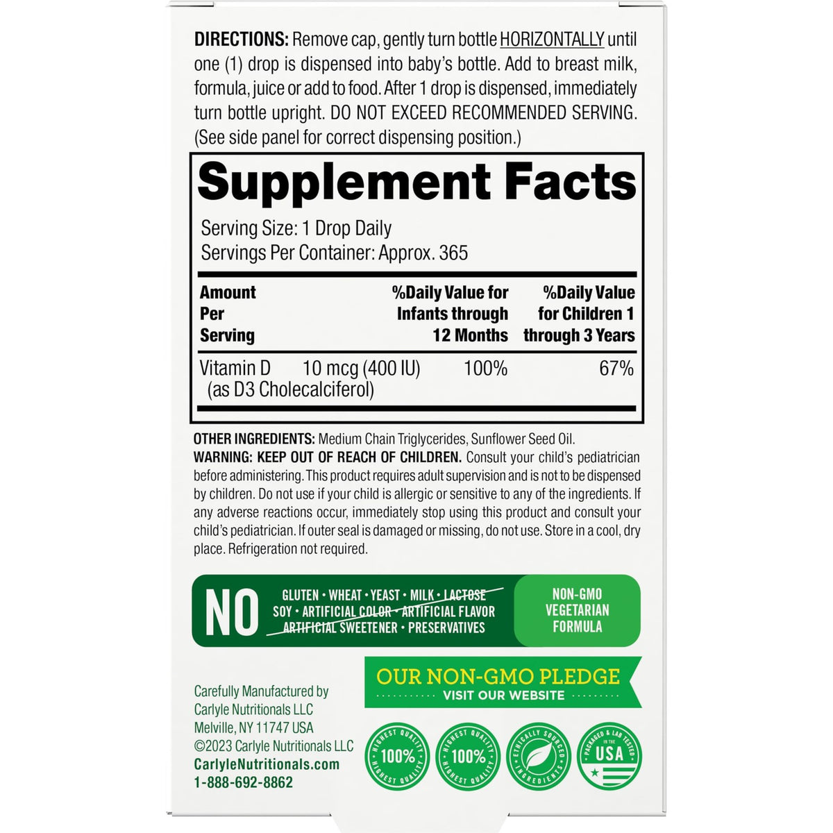 Carlyle Baby Vitamin D3 Liquid Drops | 400 IU