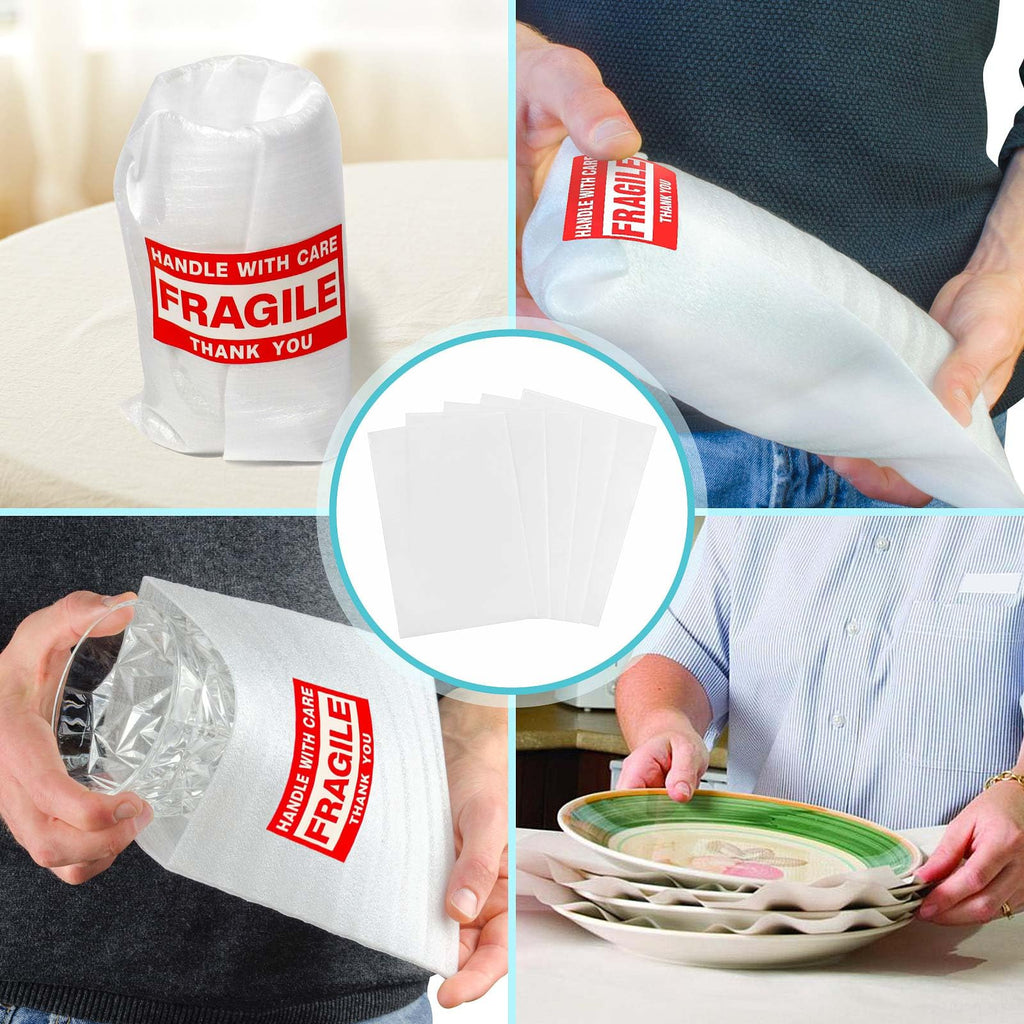 Thickened Packaging Foam Pouches and Sheets in 4 Sizes, 320 PCS with 60 Fragile Stickers, Dish Packing Supplies for Moving, Cushioning Foam Wrap for Moving Supplies