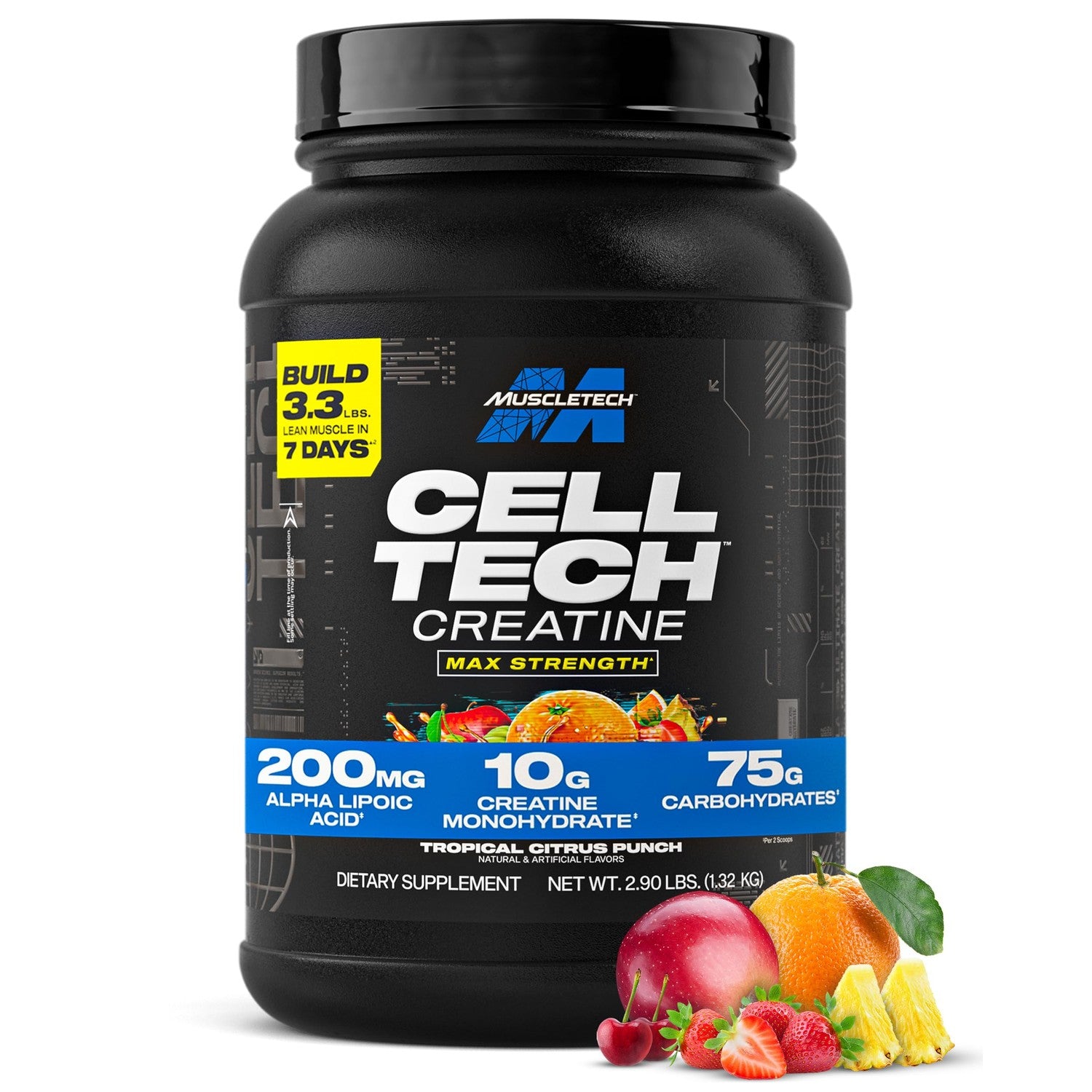 MuscleTech Creatine Monohydrate Powder - Cell-Tech Creatine Powder, 3LB | Post Workout Recovery Drink, Muscle Builder, & Musclebuilding Supplement - Tropical Citrus Punch, 27 Serv, Packaging May Vary