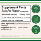 Ox Bile 1,000mg Bile Salts, 45% Cholic Acid, Fat Digestion, 120 Capsules