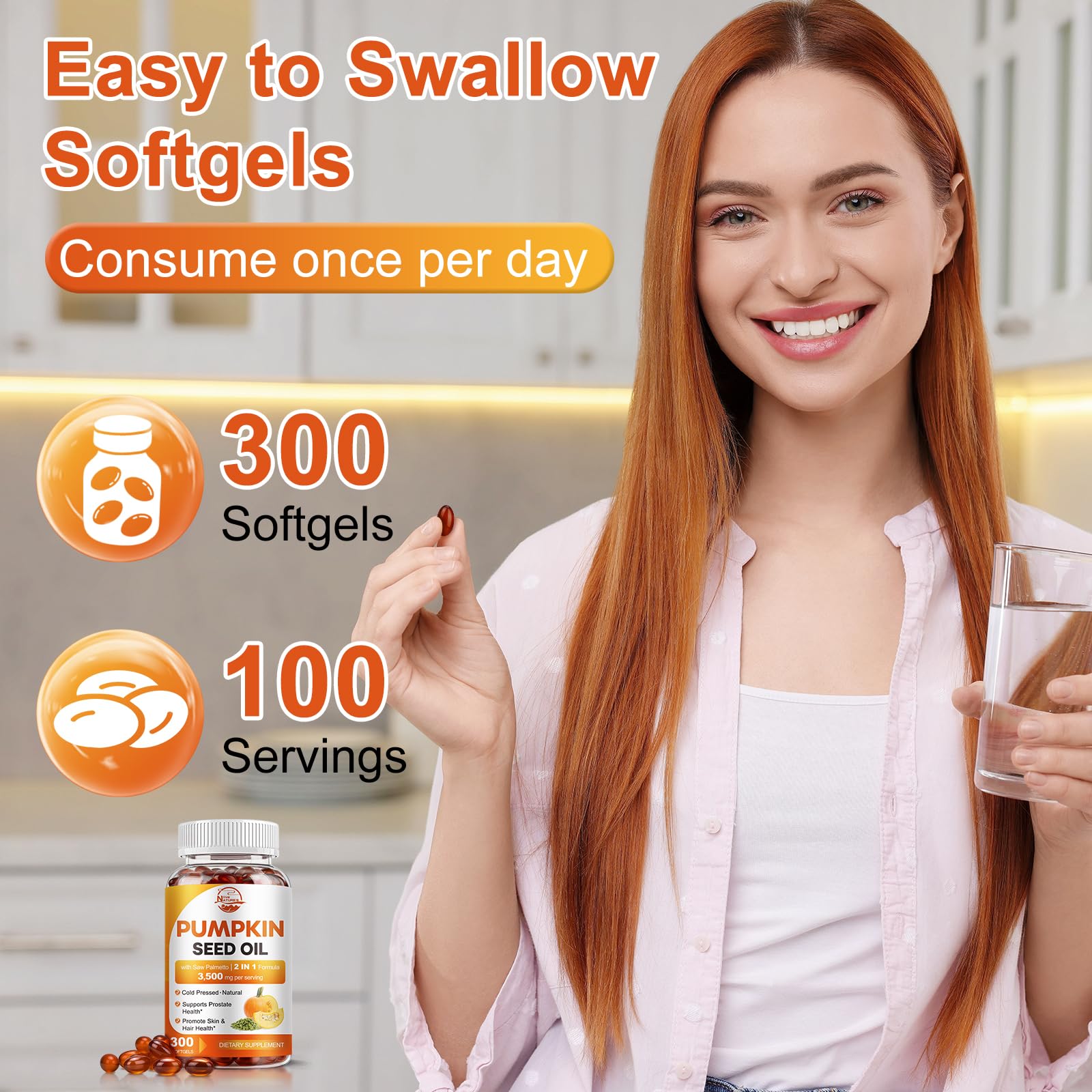 Pumpkin Seed Oil with Saw Palmetto, 3500mg Max Strength per Serving | 300 Softgels, Cold-Pressed with Essential Fatty Acids & Phytosterols, Supports Hair, Bladder Prostate Health & Immune