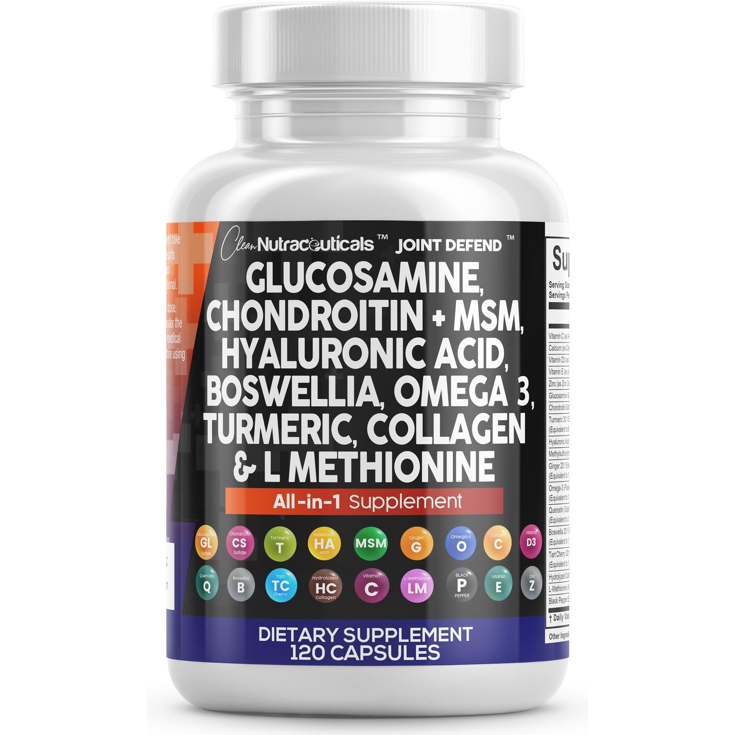 Clean Nutraceuticals Glucosamine 1500mg Chondroitin 1200mg MSM with Turmeric Curcumin, Collagen, Hyaluronic Acid, Omega 3 – Joint Health Supplement for Men & Women – Joint Complex – 120 Count