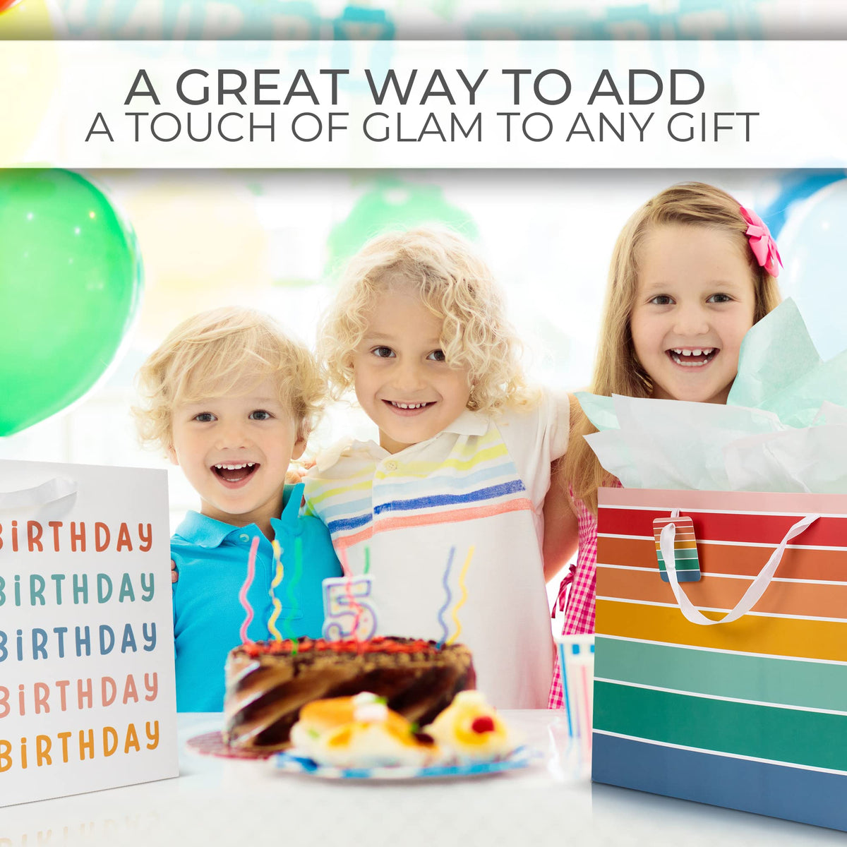 Beautiful Birthday Gift Bags Set of 2 with Tissue Paper, Cards & Stickers