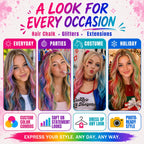 Jim&Gloria Dustless Hair Chalk for Girls Washable with Clip in Hair Extensions, Brushes and Glitters, Temporary Color Dye, Gifts for Teen Girl Trendy Stuff, Teenage 7 8 9 10 11 12 13 14 Year Old