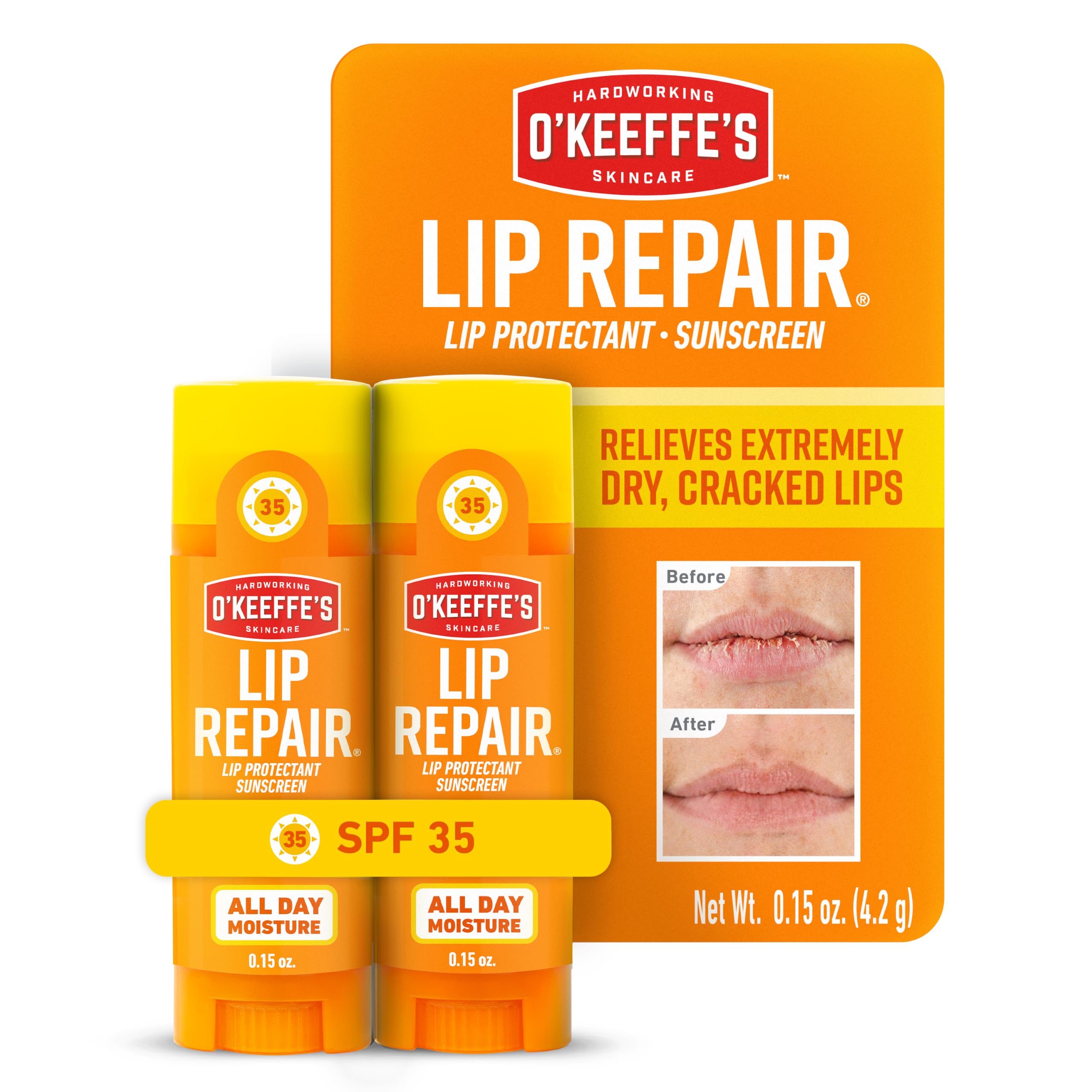 O'Keeffe's Lip Repair SPF 35 Balm, Moisturizer for Cracked, Dry Lips | Heals and Relieves, Long-Lasting Hydration, Contains Aloe, Hypoallergenic Formula