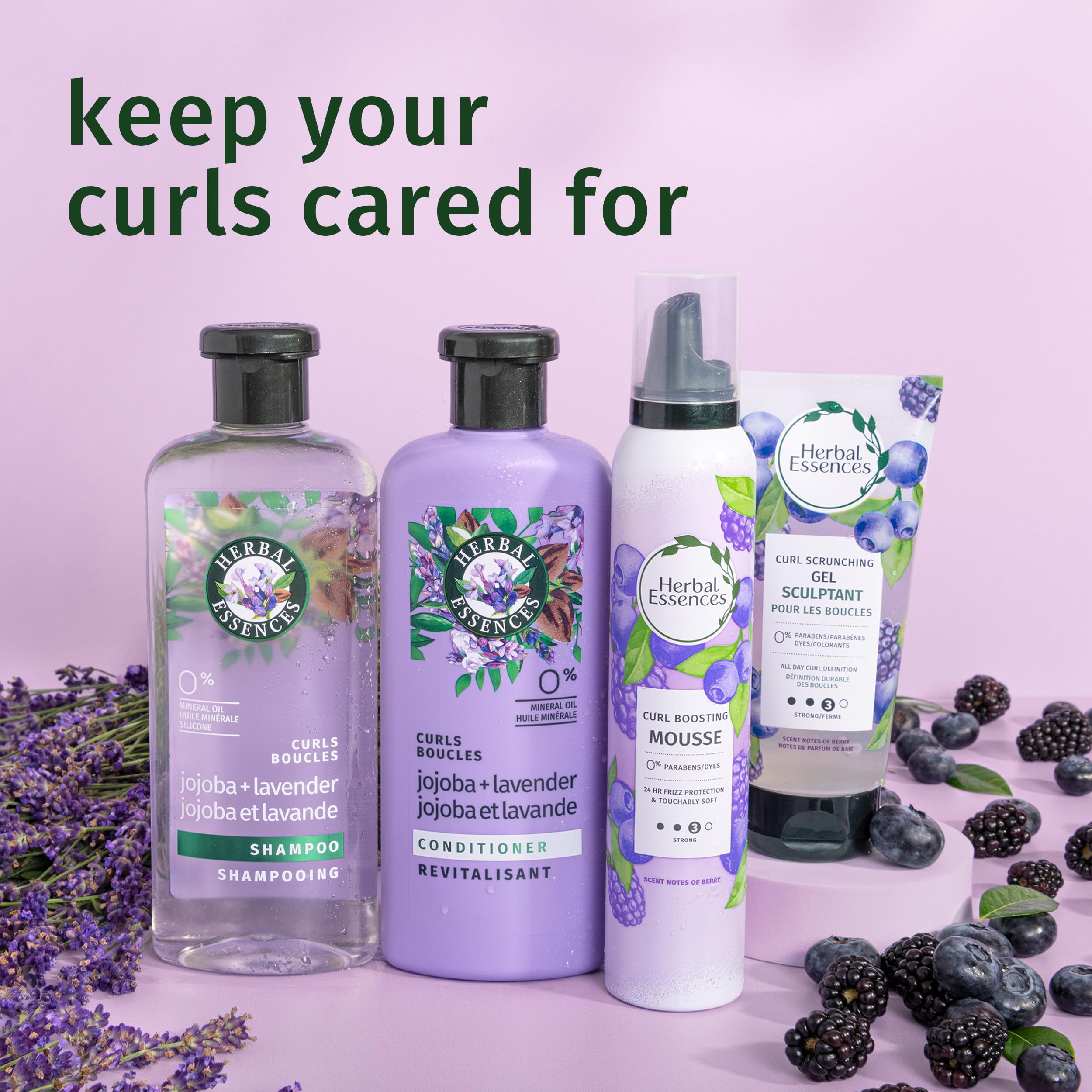 Herbal Essences Curl Boosting Mousse, Frizz Control for Curly & Wavy Hair, Long-Lasting Hold with Berry Scent, Paraben & Dye-Free, Cruelty-Free, 6.8 Fl Oz Each, 3 Pack