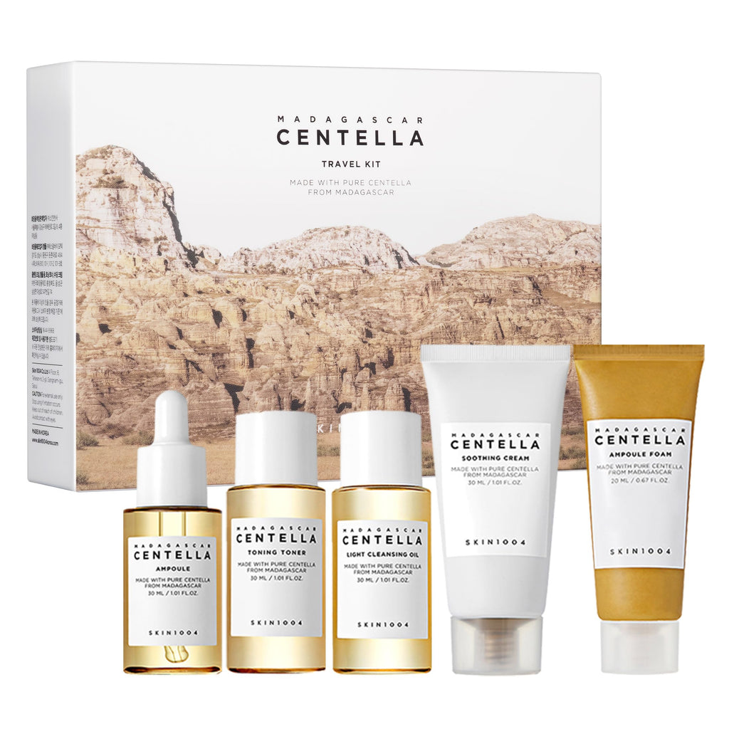 SKIN1004 Centella Travel Kit, Korean Skin Care Set of 5, Travel Size | A Travel Size Skincare Gift Set with Toner, Serum, Oil Cleanser, Face Wash, and Moisturizer, Made with Madagascar Centella