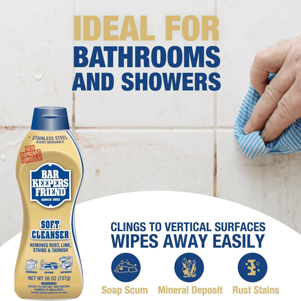 Bar Keeper Friend Soft Cleanser Liquid (2 x 26 Ounce) Multipurpose Cleaner & Rust Stain Remover for Stainless Steel, Porcelain, Ceramic, Tile & More