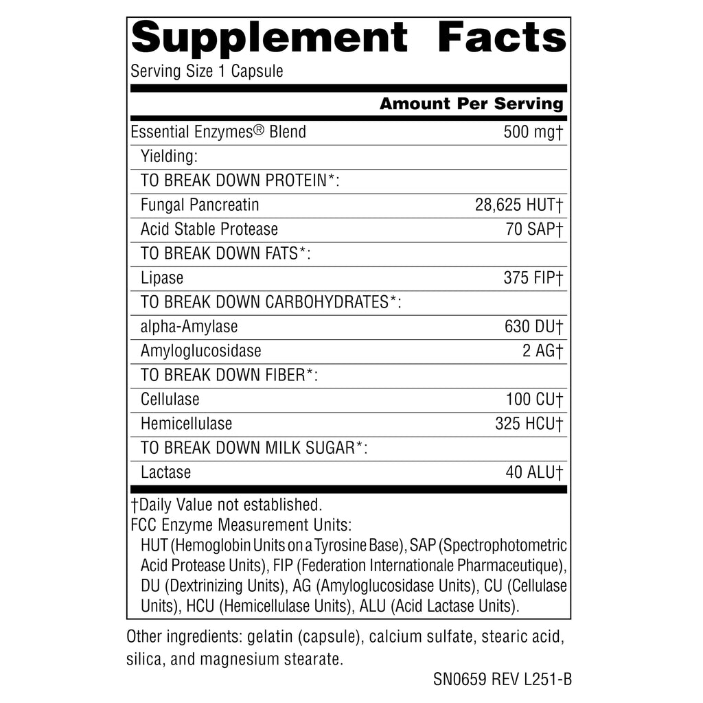 Source Naturals Daily Essential Enzymes, 500 mg - 60 Capsules | Bio-Aligned Digestive Aid Support for Digestion, Gas, Constipation & Bloating Relief*