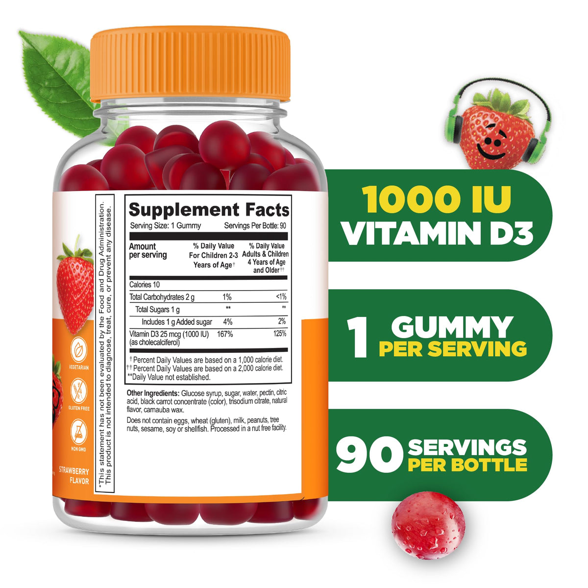 Lifeable Kids Vitamin D Gummies, D3 1000 IU, Vegetarian & Kosher, 90 Count