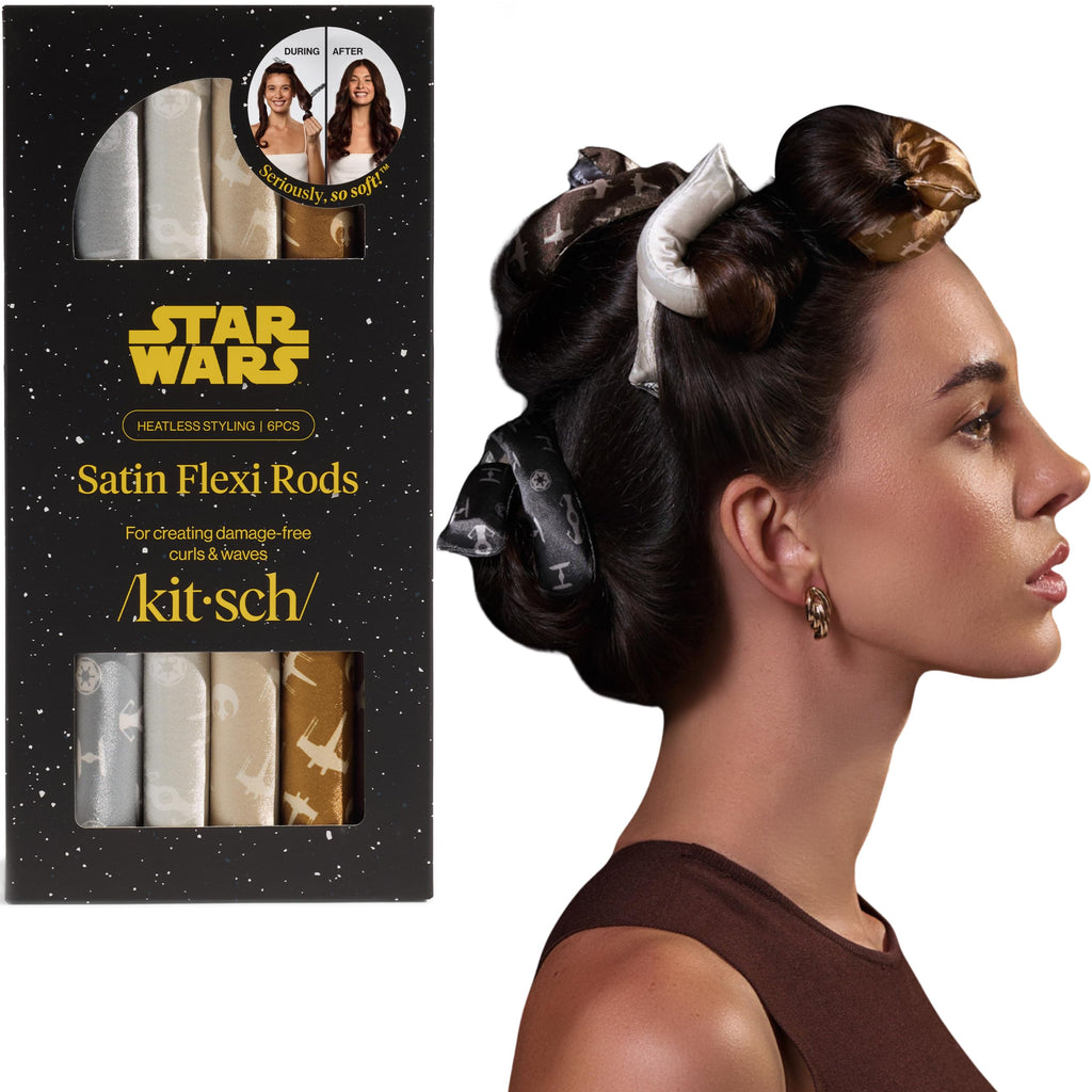 Buy now Kitsch x Star Wars Satin Heatless Hair Curler â€“ Soft Hair Curlers to Sleep In for Heatless Curls Overnight â€“ Overnight Blowout Rods for Women â€“ Hair Styling Tools â€“ Light Side vs Dark Side, 6pc Set at indiglob india